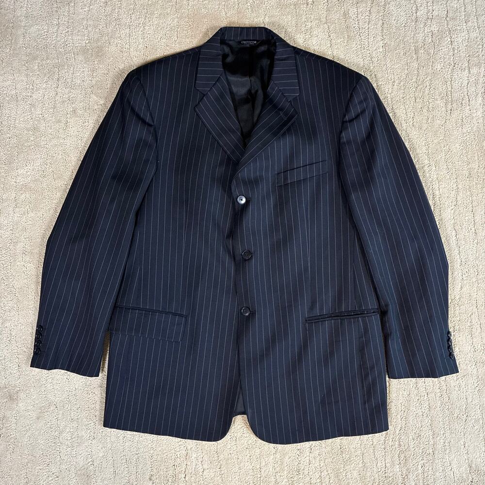 Vintage Y2K Claiborn Men 44 Worsted Wool Pinstripe Blazer Coat Preppy Ivy League